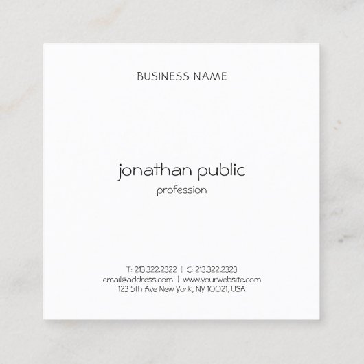 Custom Professioneel Modern Minimalistisch Elegant Vierkante Visitekaartje (Achterkant)
