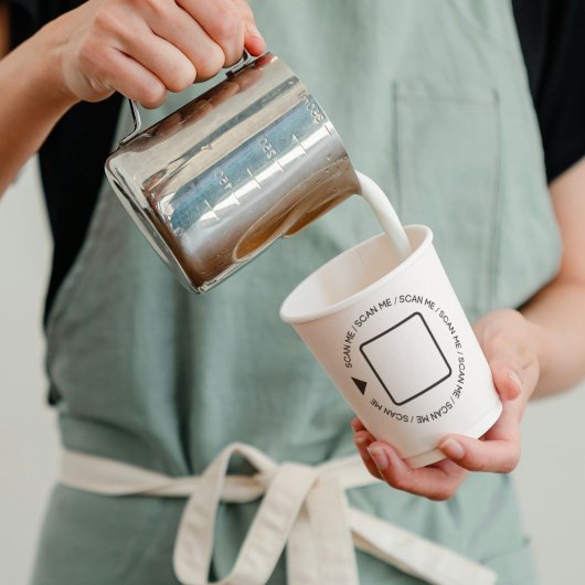 Custom Professioneel Zwart & Wit QR Code Barista Papieren Bekers