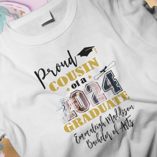 Custom Proud Cousin -Haar Foto 2024 Afstuderen T-shirt