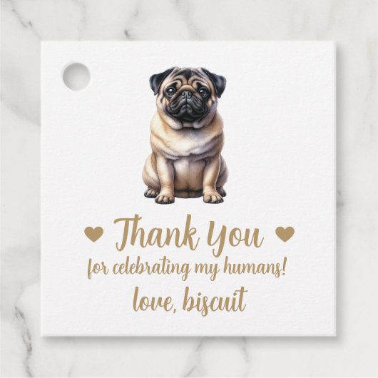 Custom Pug Dog Wedding Favoriete Labels (Voorkant)