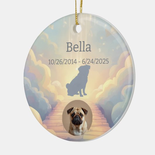 Custom Pug Memorial Ornament – Blue Rainbow Bridge (Links)