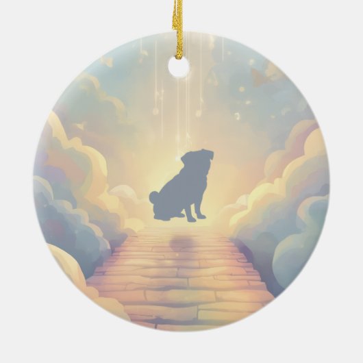 Custom Pug Memorial Ornament – Blue Rainbow Bridge (Achterkant)
