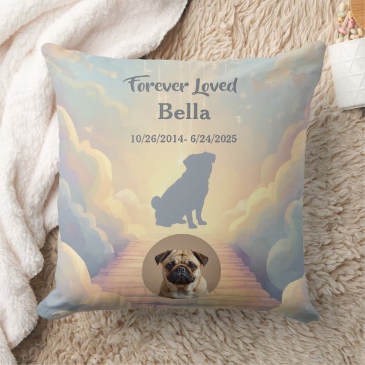 Custom Pug Memorial Pillow – Blue Rainbow Bridge Kussen (Deken)