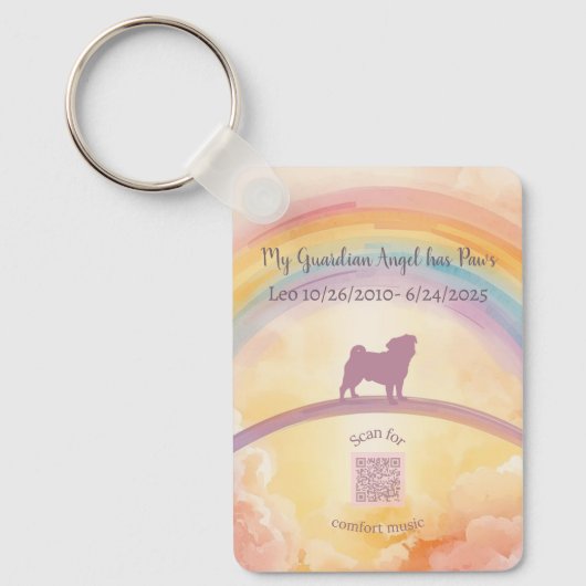 Custom Pug Pet Loss Keychain – Personalized Music (Voorkant)