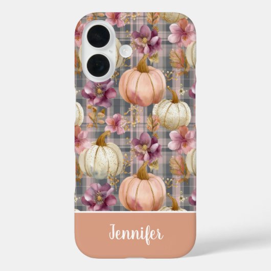 Custom Pumpkin and Flowers plaid pattern Case-Mate iPhone Case (Achterkant)