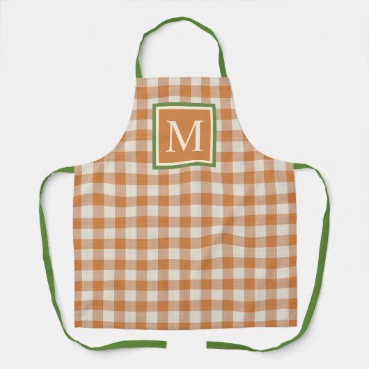 Custom Pumpkin Herfst Oranje Green Ivory Gingham Schort (Voorkant)