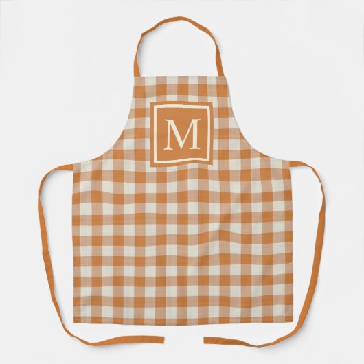 Custom Pumpkin Herfst Oranje Ivory Gingham Pattern Schort (Voorkant)