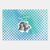 Custom Punch Hole Foto Blauwe Stippen op Groen Inpakpapier Vel (Voorkant)