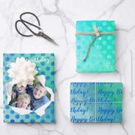 Custom Punch Hole Foto Blauwe Stippen op Groen Inpakpapier Vel