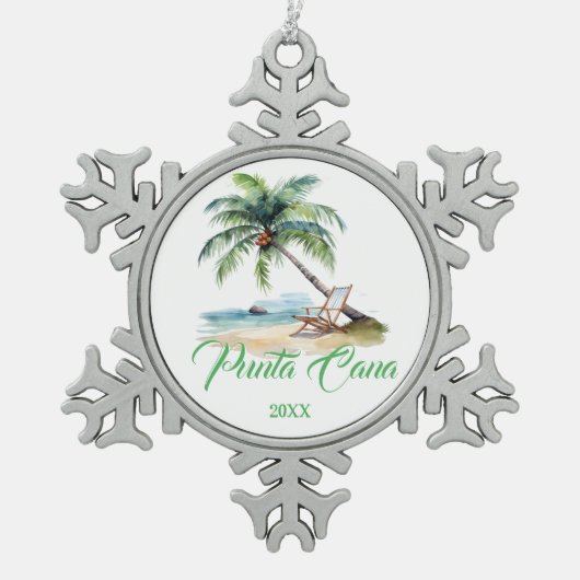Custom Punta Cana Beach  Tin Sneeuwvlok Ornament (Voorkant)
