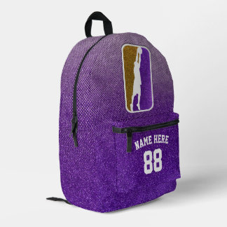 Custom Purple and Gold Faux Glitter Basketball Bedrukte Rugzak