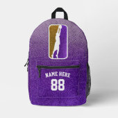 Custom Purple and Gold Faux Glitter Basketball  Bedrukte Rugzak (Voorkant)
