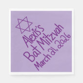 Custom Purple Bat Mitzvah Paper Napkin Servet (Voorkant)