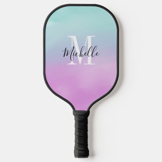 Custom Purple Blue Teal Gradient Name and Initial Pickleball Paddle (Voorkant)
