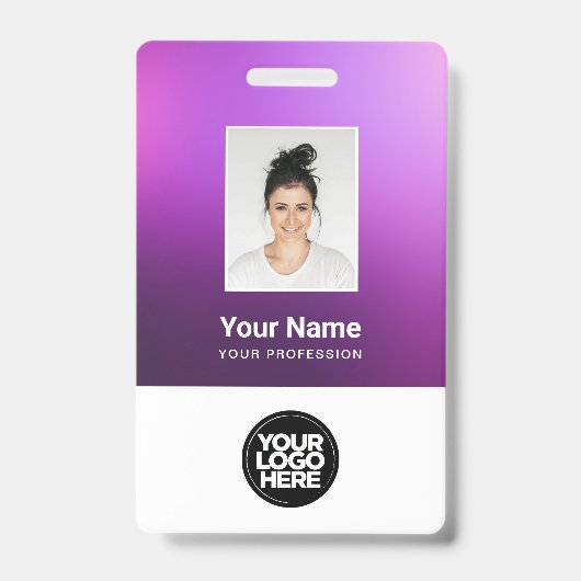 Custom Purple Employee Photo, Bar Code, Logo, Name Badge (Voorzijde)