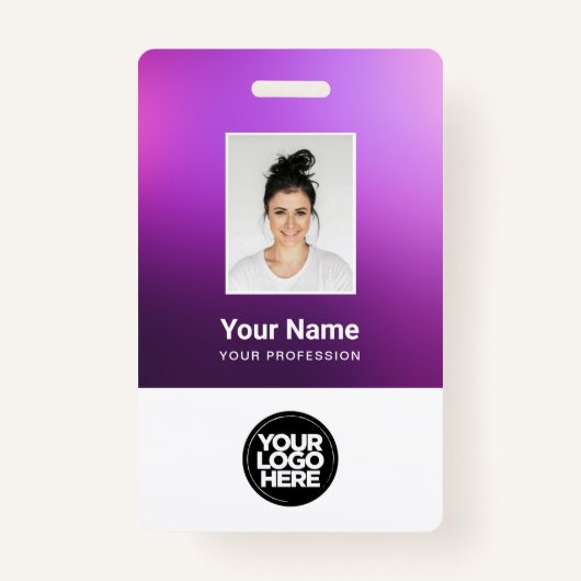 Custom Purple Employee Photo, Bar Code, Logo, Name Badge (Voorkant)
