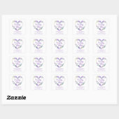 Custom Purple Floral Heart Wedding Sanitizer Gel Vierkante Sticker (Vel)