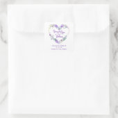 Custom Purple Floral Heart Wedding Sanitizer Gel Vierkante Sticker (Tas)
