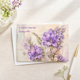 Custom Purple Floral Vintage Cottagecore Notitiekaartje