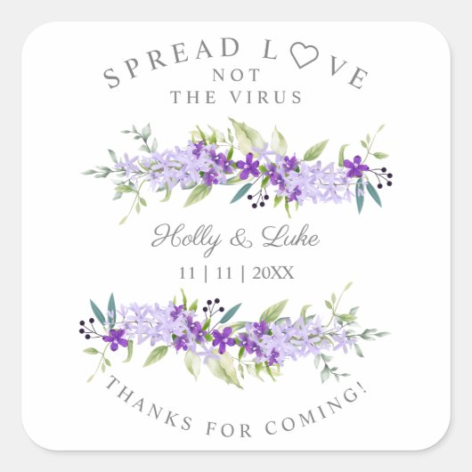 Custom Purple Flower Wedding  Garland Sanitizer Vierkante Sticker (Voorkant)