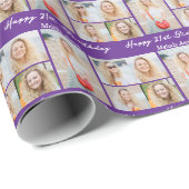 Custom Purple Happy Birthday Photo Collage Cadeaupapier (Rol Hoek)