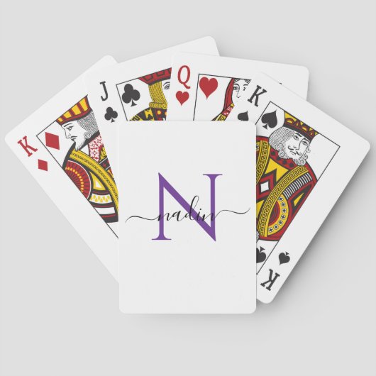 Custom Purple Monogram Name Playing Cards Pokerkaarten (Achterkant)