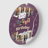 Custom Purple Scrapbook Birthday Photo Collage Grote Klok (Hoek)