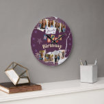 Custom Purple Scrapbook Birthday Photo Collage Grote Klok<br><div class="desc">Celebrate a milestone birthday with this custom purple scrapbook-style Sweet 16 photo collage wall clock, designed especially for a teen girl’s room. Featuring a playful torn-paper scrapbook aesthetic, layered textures, decorative stars, and colorful cut-out lettering, this clock turns favorite memories into a stylish piece of wall décor. The design allows...</div>