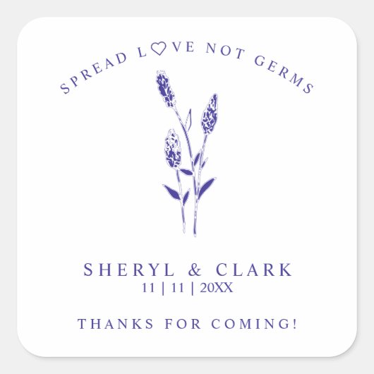 Custom Purple Wildflowers Wedding Hand Sanitizer Vierkante Sticker (Voorkant)