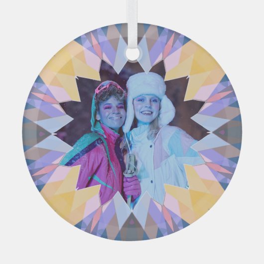 Custom Purple Yellow Christmas Star Photo Gift Glas Ornament (Voorkant)