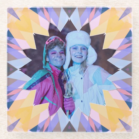 Custom Purple Yellow Christmas Star Photo Gift Glazen Onderzetter (Voorkant)