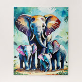 Custom Puzzles, Cute Elephant Family Jigsaw Puzzle Legpuzzel (Verticaal)