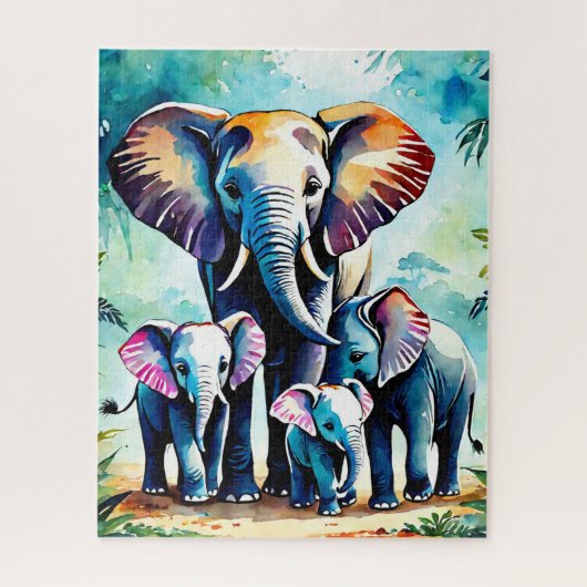 Custom Puzzles, Cute Elephant Family Jigsaw Puzzle Legpuzzel (Verticaal)