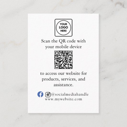 Custom QR Code Business Branding Card Menu  Visitekaartje (Voorkant)