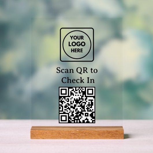 Custom QR Code Check-In Logo Black Display Sign (Neutraal)
