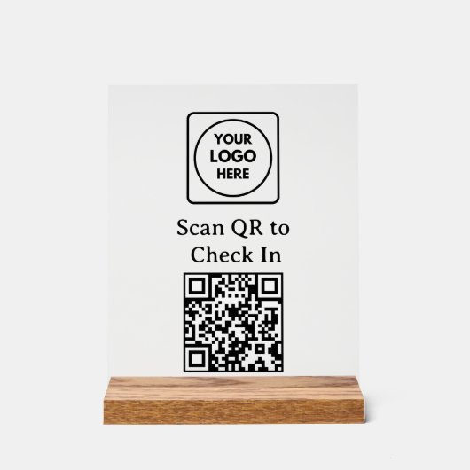 Custom QR Code Check-In Logo Black Display Sign (Voorkant)