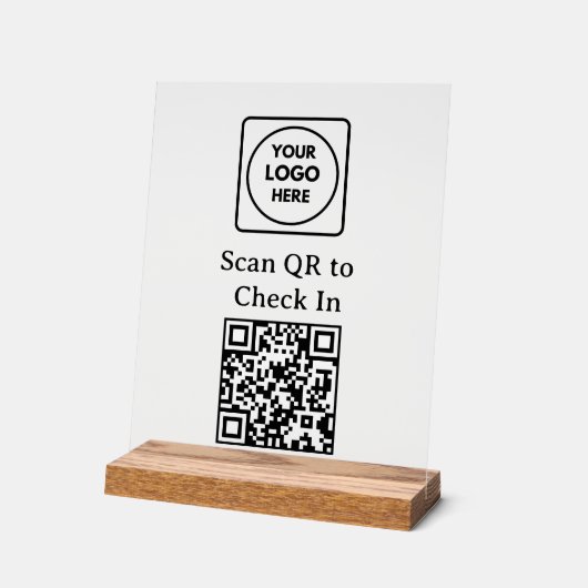 Custom QR Code Check-In Logo Black Display Sign (Hoek)