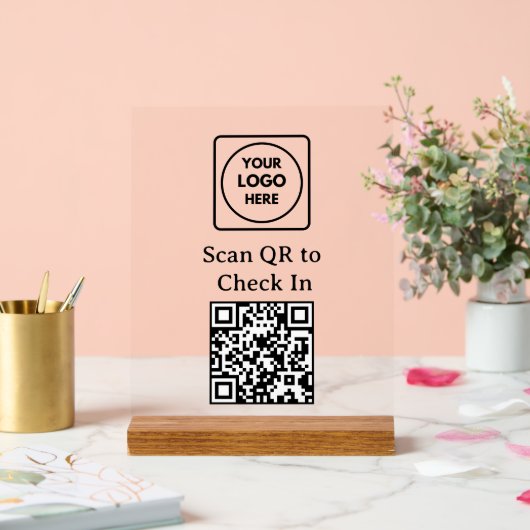 Custom QR Code Check-In Logo Black Display Sign (Huwelijk)