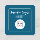 Custom QR Code Modern Logo Navy Small Business Vierkante Visitekaartje (Voorkant)