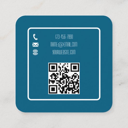 Custom QR Code Modern Logo Navy Small Business Vierkante Visitekaartje (Achterkant)