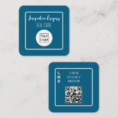 Custom QR Code Modern Logo Navy Small Business Vierkante Visitekaartje (Voorkant / Achterkant)