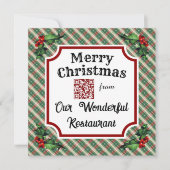 Custom QR Code Restaurant Christmas Plaid Feestdagenkaart (Voorkant)