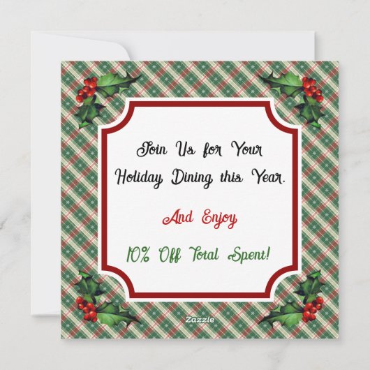 Custom QR Code Restaurant Christmas Plaid Feestdagenkaart (Achterkant)