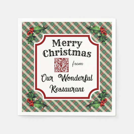 Custom QR Code Restaurant Christmas Plaid Servet (Voorkant)