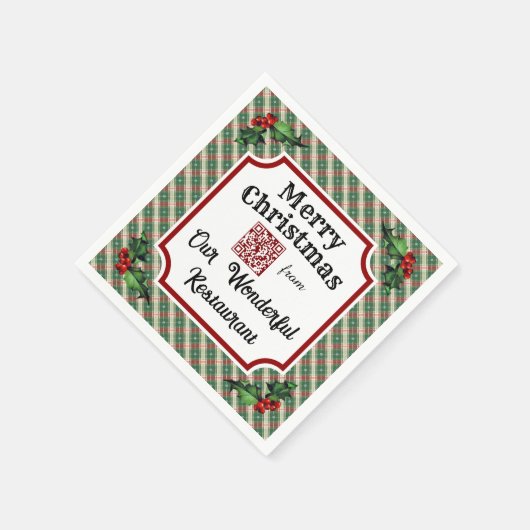 Custom QR Code Restaurant Christmas Plaid Servet (Hoek)