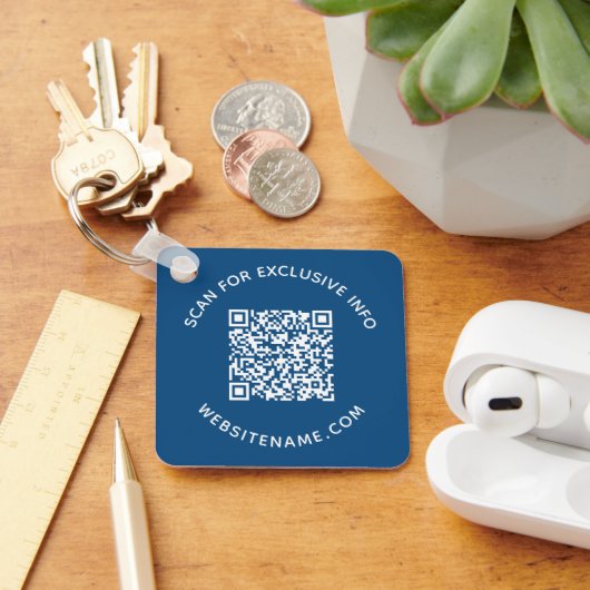 Custom QR Code Text Corporate Swag Blue Sleutelhanger (Bureau)