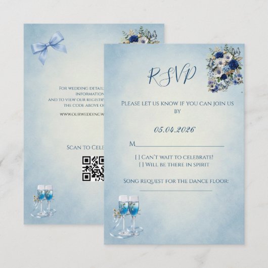 Custom QR Code Wedding RSVP Card Kaartje (Voorkant / Achterkant)