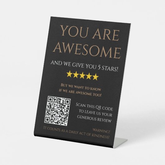 Custom QR Code zwart goud laat een review elegant Reclamebord Met Voetstuk (Voorkant)