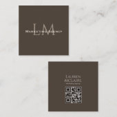 Custom QR Monogram Calling Card Taupe Brown Contactkaartje (Voorkant / Achterkant)