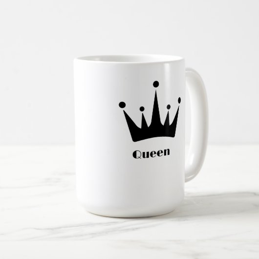 Custom Queen Text Zwart Kleur Crown Afbeelding Cla Koffiemok (Voorkant rechts)